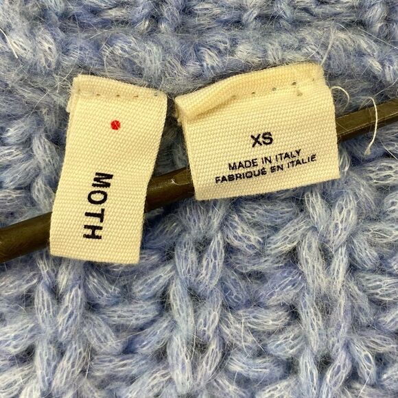 Moth Mohair Wool Blend Pull Over Cable Knit Bell Sleeve V-Neck Sweater  Size: XS - Picture 11 of 14